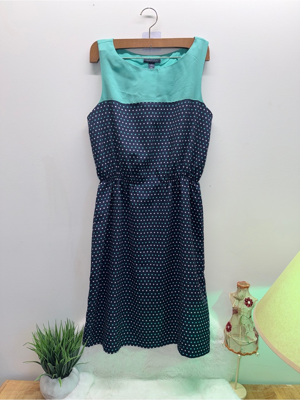 Tommy Hilfiger Teal & Polka Dot Wedding Ready Summer Dress with Navy Logo Tag 🌎